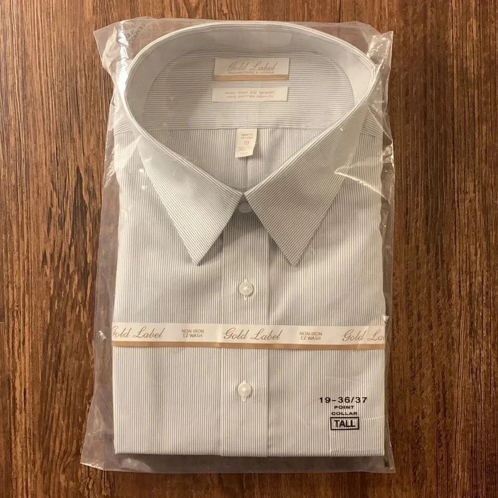 Roundtree & Yorke Gold Label Dress Shirt Men’s Non-Iron Striped Grey Tall 19 New